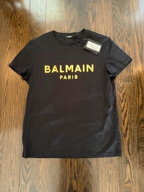 Balmain Black T-Shirt with Gold Logo
